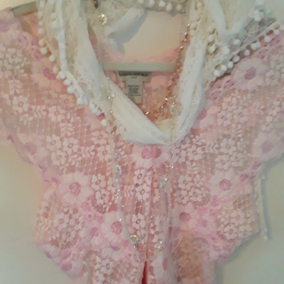 Banana Republic Pink/White Lace Blouse Sz. L - Picture 2 of 8